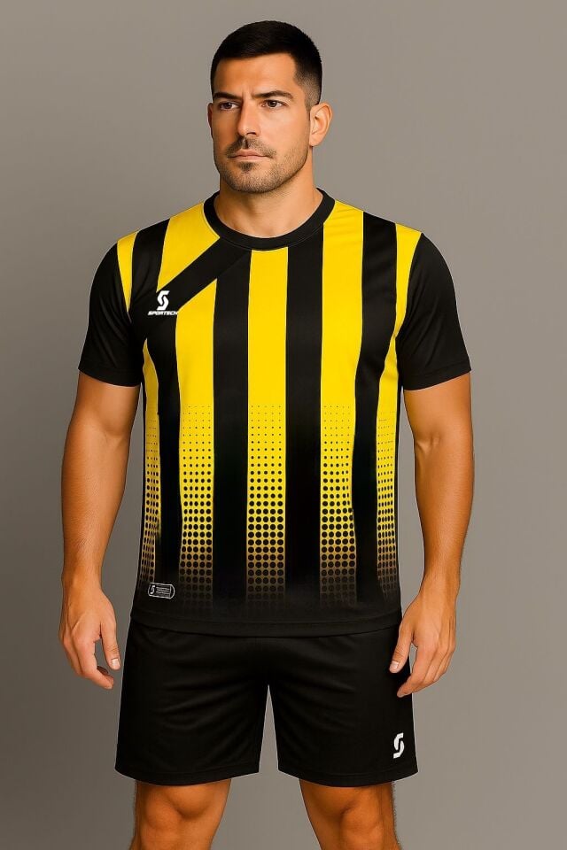 Sportech Sarı-Siyah Forma Takımı K0132 (TEK KELİME ISİM VE NUMARA YAZILIR)