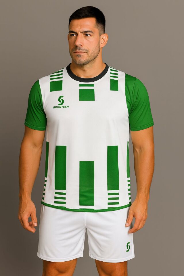 Sportech Beyaz-Yeşil Forma Takımı K0134 (TEK KELİME ISİM VE NUMARA YAZILIR)