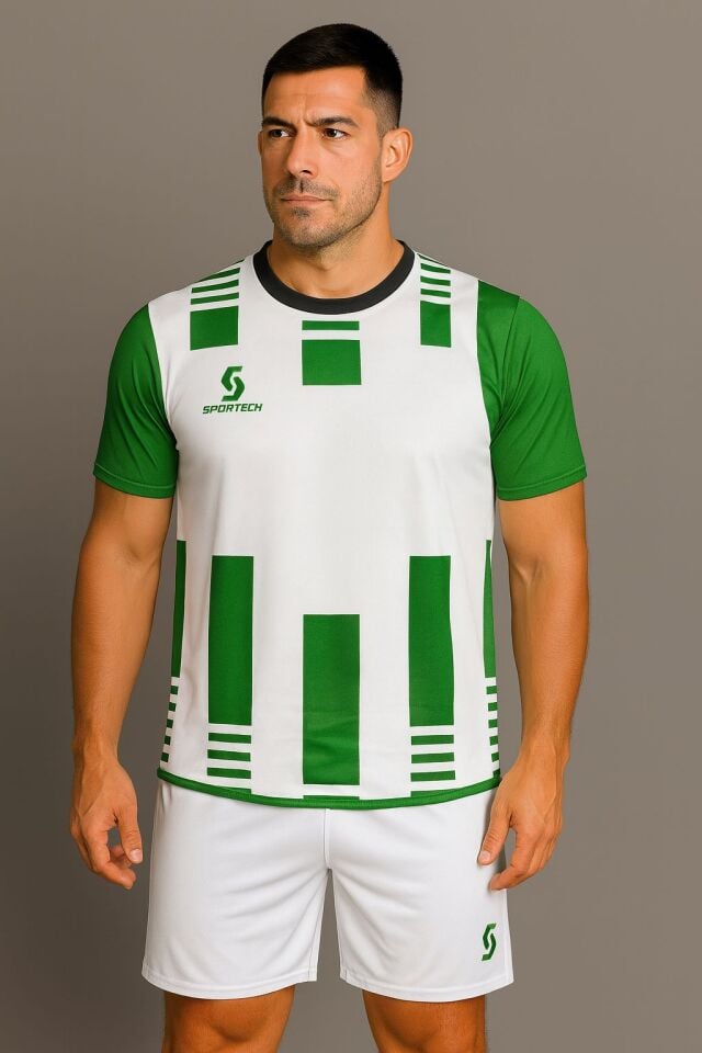 Sportech Beyaz-Yeşil Forma Takımı K0134 (TEK KELİME ISİM VE NUMARA YAZILIR)