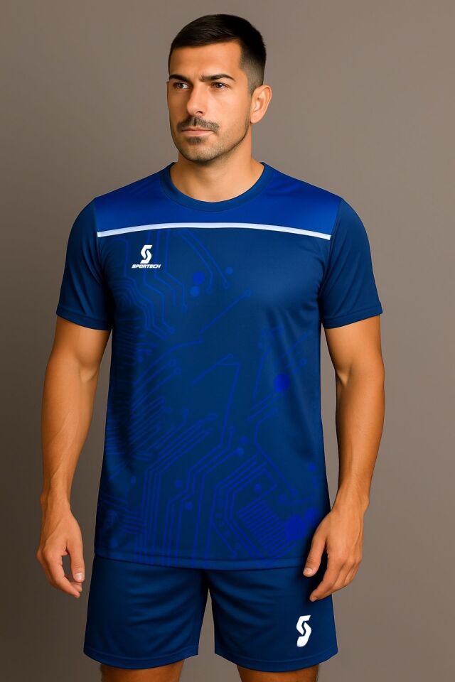 Sportech Mavi-Beyaz Forma Takımı K0135  (TEK KELİME ISİM VE NUMARA YAZILIR)