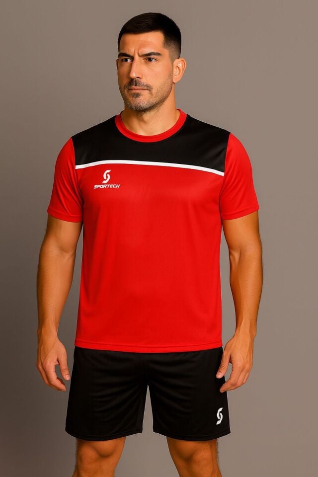 Sportech Kırmızı-Siyah Forma Takımı (İsim Yazılır) K0136