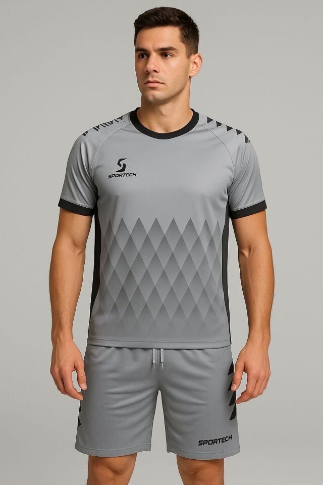 Sportech Gri-Siyah Forma Takımı (İsim ve Numara Yazılır) K0174