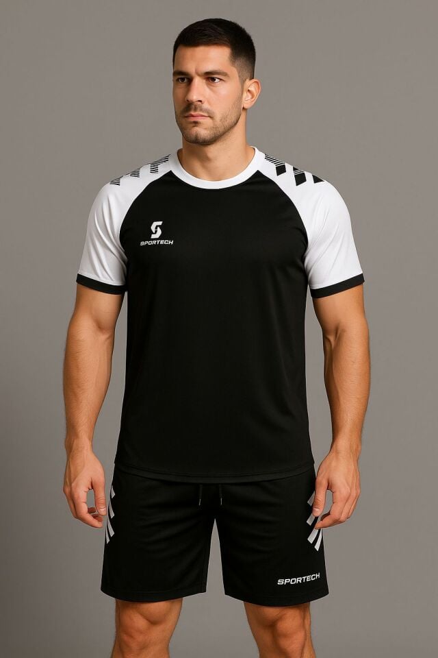 Sportech Siyah-Beyaz Forma Takımı (İsim ve Numara Yazılır) K0175