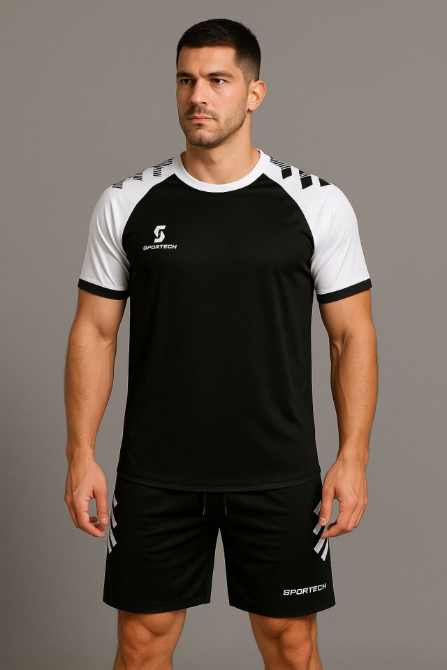Sportech Siyah-Beyaz Forma Takımı (İsim ve Numara Yazılır) K0175