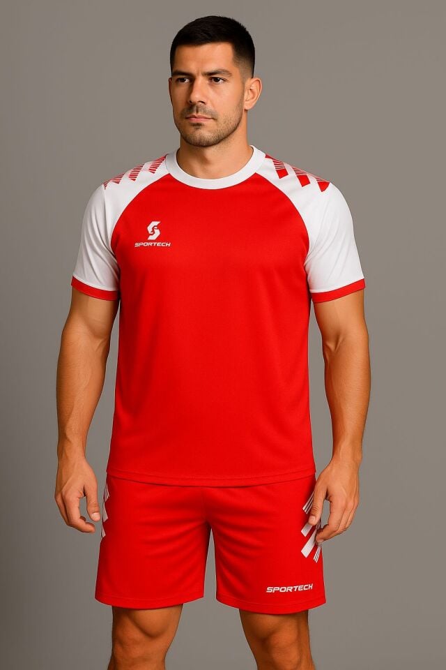 Sportech Kırmızı-Beyaz Forma Takımı (İsim ve Numara Yazılır) K0176