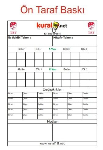 Hakem Tafsilat Kartı 20 Adet