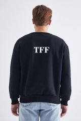 Sweatshirt, Siyah Basic Kapüşonsuz, İçi Polarlı, Üç İplik TFF
