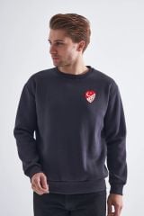 Sweatshirt, Füme Basic Kapüşonsuz, İçi Polarlı, Üç İplik TFF