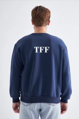 Sweatshirt, Lacivert Basic Kapüşonsuz, İçi Polarlı, Üç İplik TFF